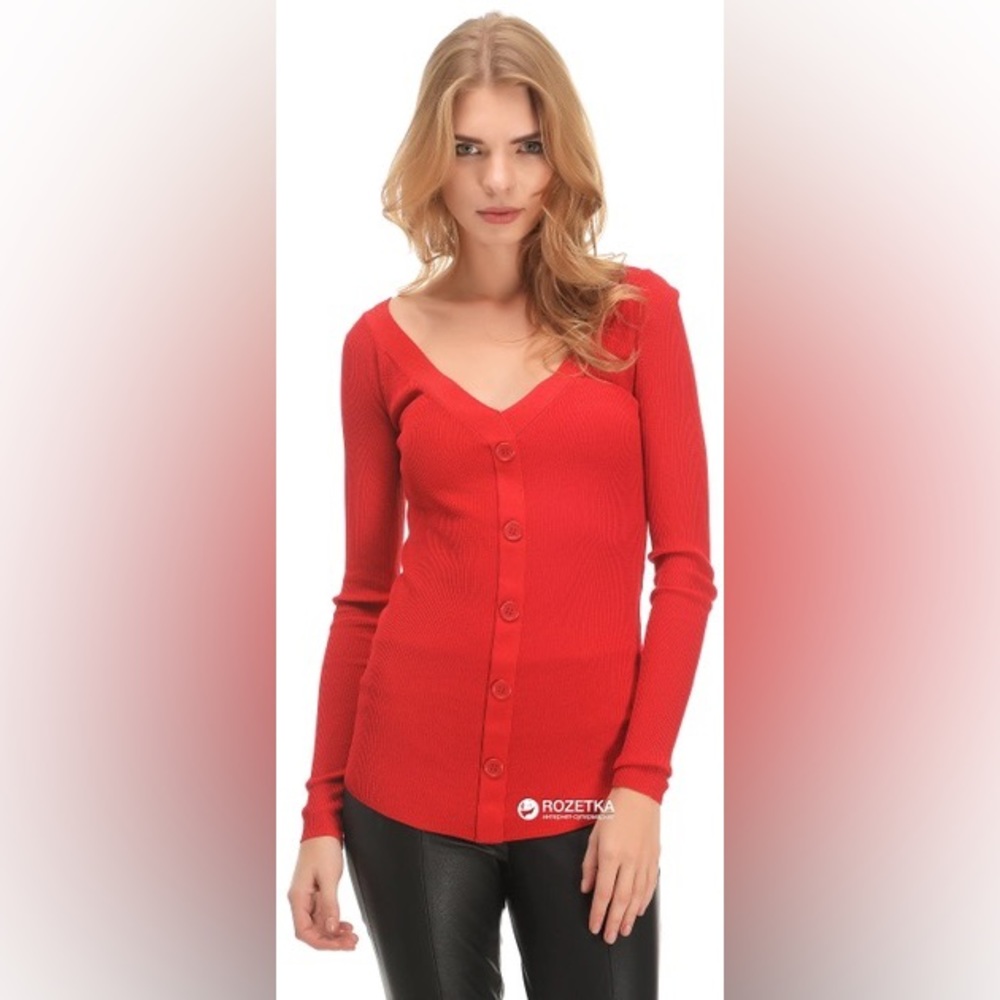 Zara Knit V-Neck Sweater Red Size S NEW